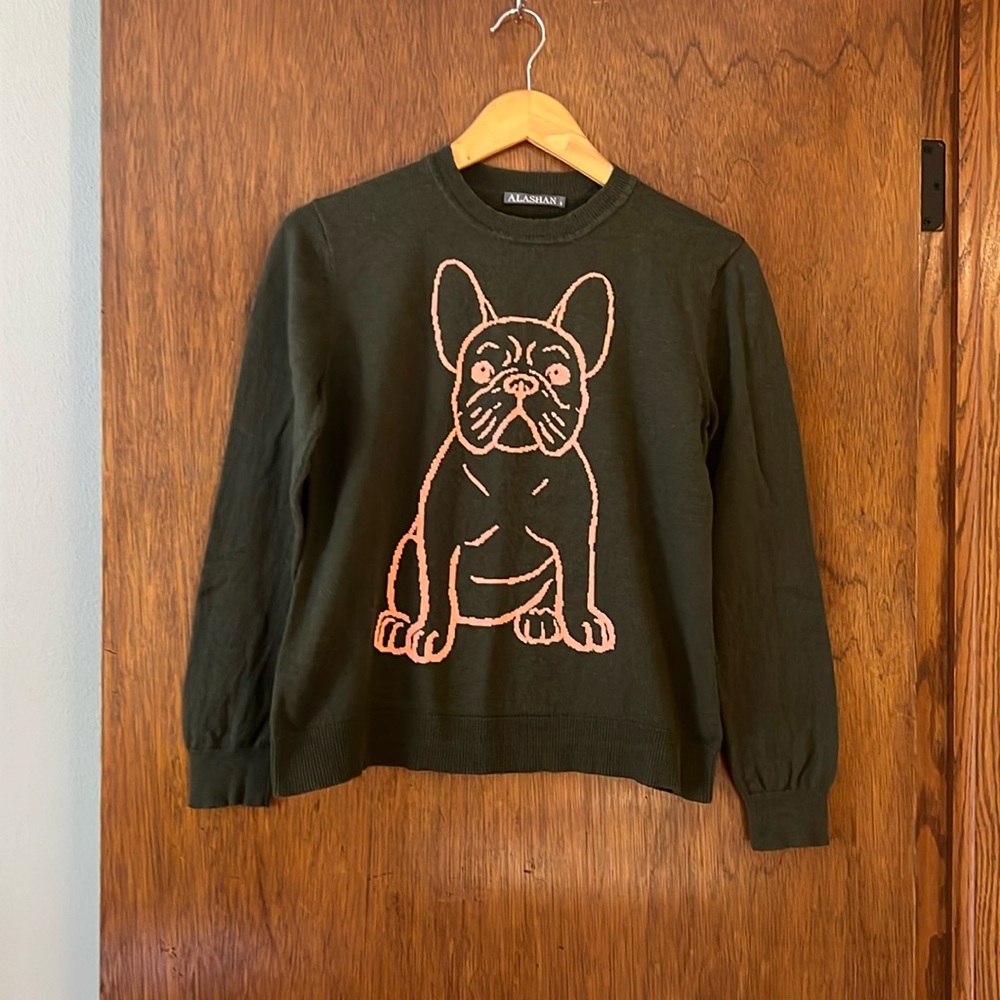 Alashan Green French Frenchie Bulldog Cotton/Cashmere Blend Long Sleeve Sweater